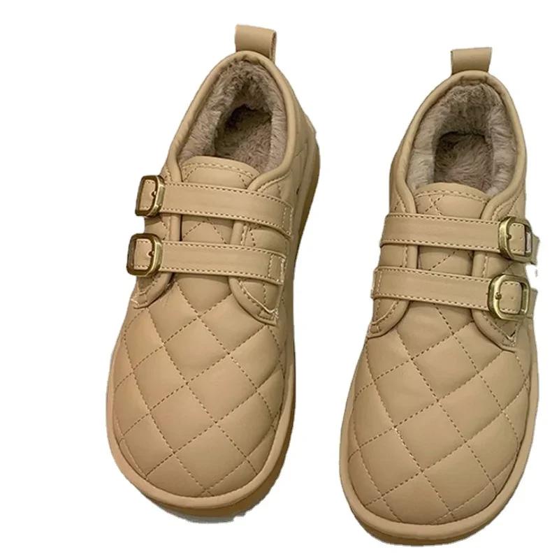 Women's Shoes On Sale Buckle Women's Boots Winter Round Toe Solid Plush Warm Comfortable Low-heeled Concise Casual Snow Boots