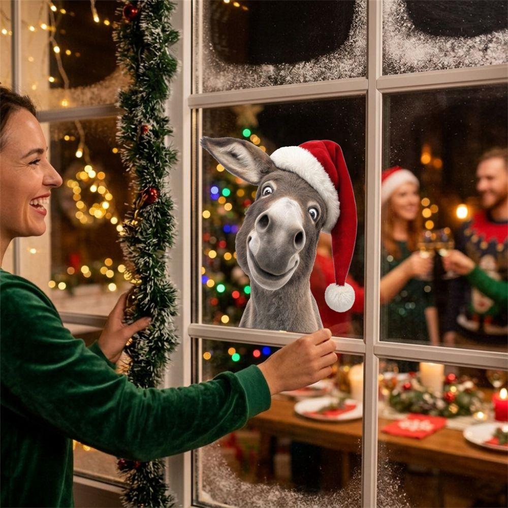 PVC Fun Animal Static Decal Cartoon Holiday Glass Wall Sticker Merry Christmas