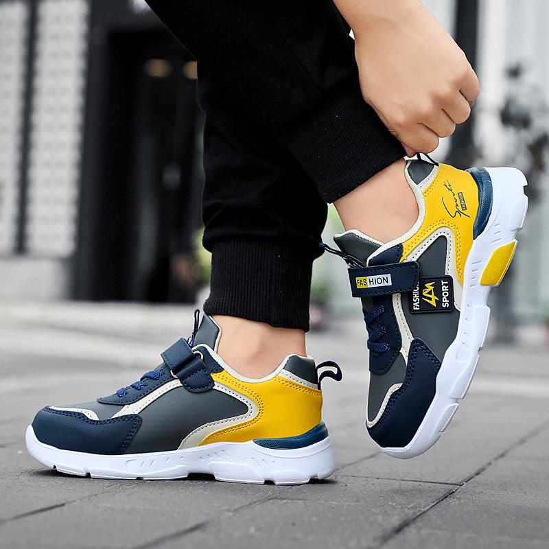 1910 Children's Shoes Boys Sports Shoes Medium and Older Boys Shoes Autumn and Winter New Waterproof Leather Surface Primary School Students Run