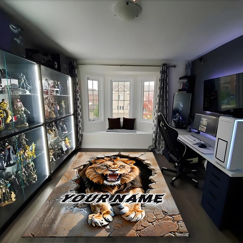 1PC Custom Name Lion Roar Through Wall Theme Floor Mat Ideal for Living Room, Game Rooms, Office, Bedroom, Office Floor Mat , Floor Mats for Home
