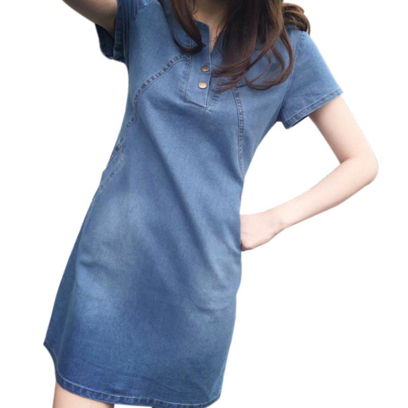 Женское летнее джинсовое платье больших размеров