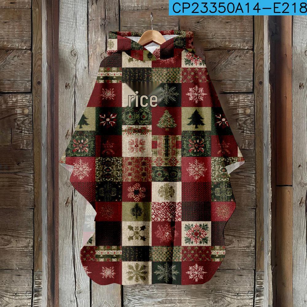 Женский плащ с капюшоном с 3D цифровой печатью – Рождественский винтажный стиль