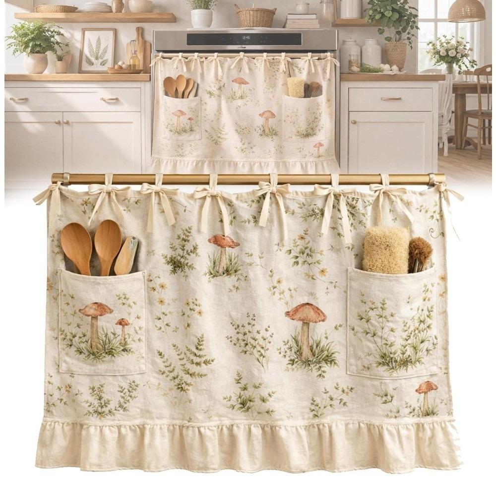 Handmade Oven Skirt Ribbon Ties Stove Curtains New Dishwasher Hidden Curtains  Rustic Kitchen