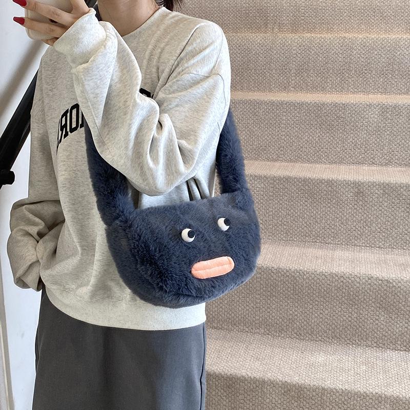 Забавная сумка-сосиска с пушистым ртом, женская мультяшная плюшевая сумка, повседневная сумка через плечо для поездок на работу