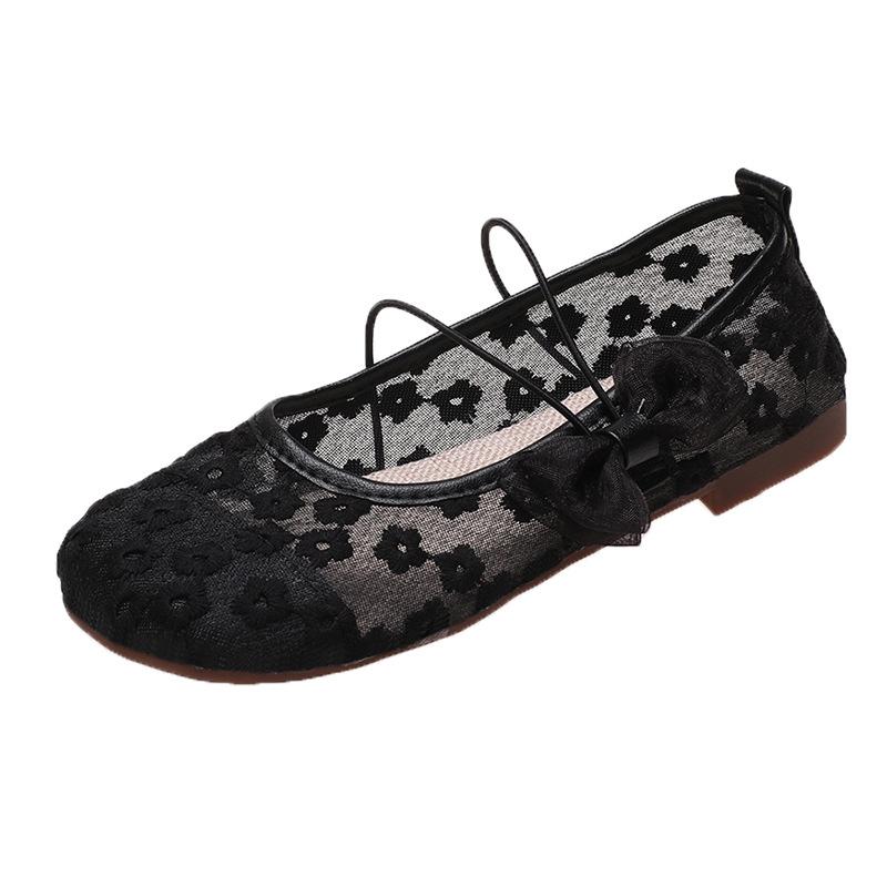 Модные корейские туфли-лодочки для женщин 2024 года, летние новые дышащие сетчатые туфли с бантом и плоской подошвой Zapatos De Mujer