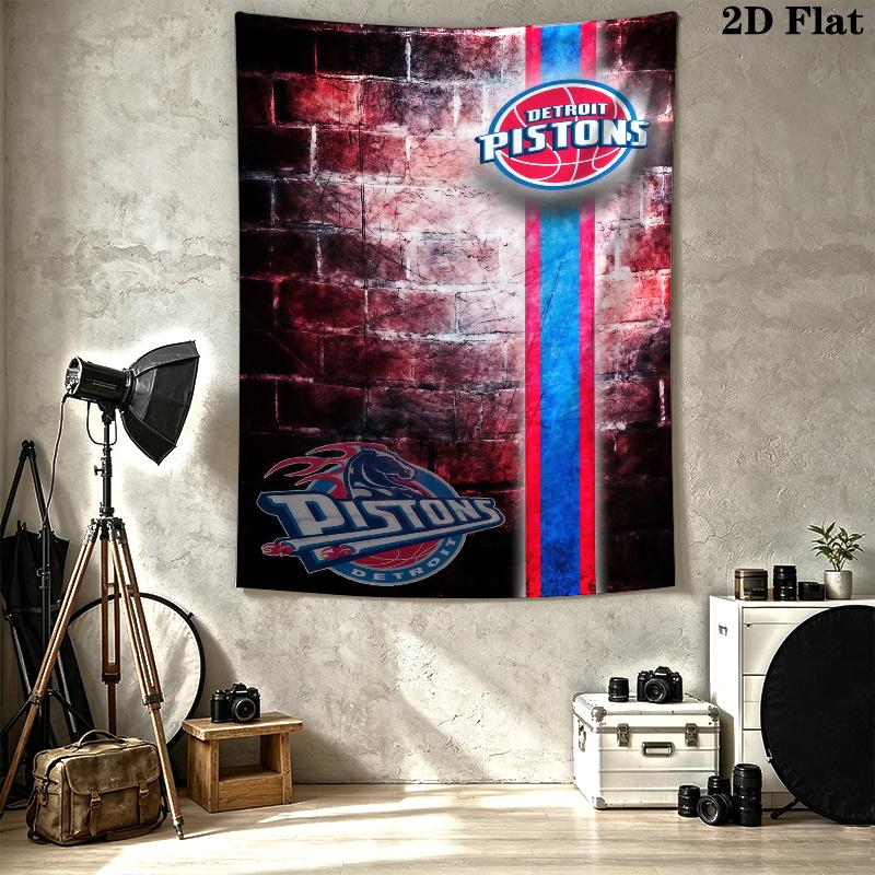 Detroit Pistons Logo Wall Tapestry Aesthetic Wall Hanging Printed Fabric Blanket Decorative Tapestries for Bedroom Living Room Home Decor
