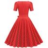 Retro Women's Square Neck Short Sleeve Polka Dot Print Lace Up Waist Big Swing Dress