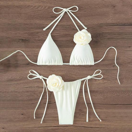 2 шт./комплект женский комплект бикини на шнуровке бюстгальтер с подкладкой плавки комплект 3D цветочный декор пляжный стиль купальники