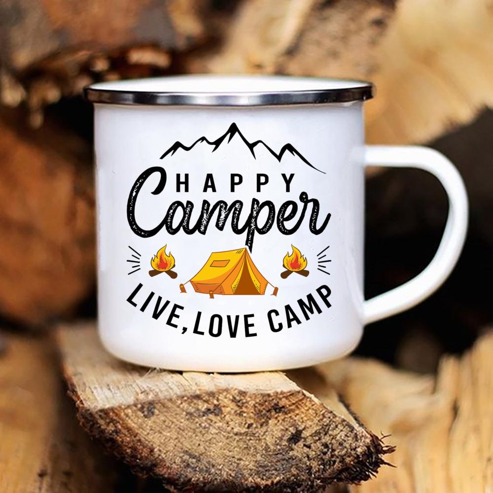 Кружки для кемпинга с принтом 'Caravan Camper', Эмалированная кружка для кемпинга 'Adventure', Кружка для вечеринки у костра, Кружка для пива и сока с ручкой в виде горы, Подарки для туриста