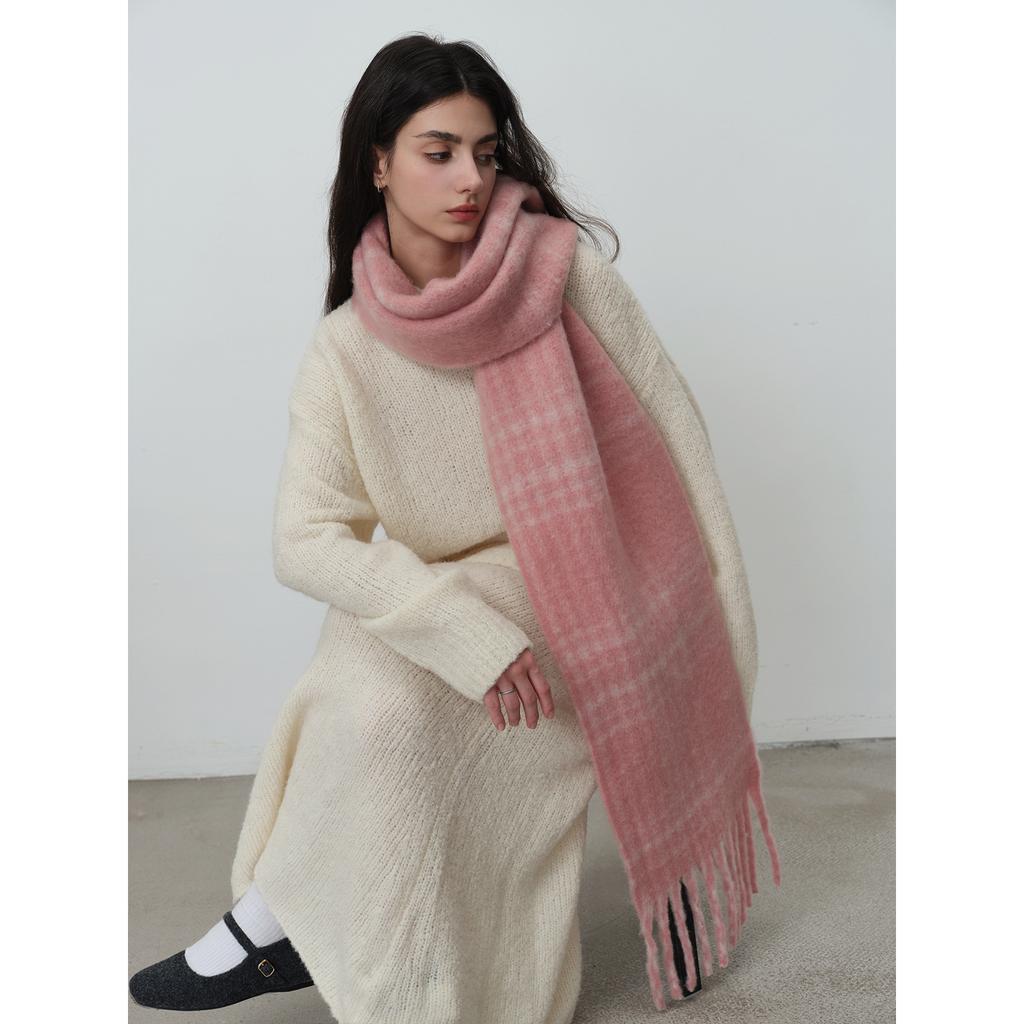 Homemade Circle Yarn Retro Blue-red Plaid Scarf Women's Winter Atmosphere Shawl Scarf