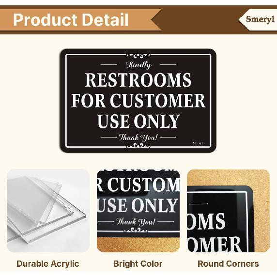 Restrooms for er Use Only Signs 6” x 4” Restrooms for ers Only Sign, Restroom Signs for Home/Business, Self-Adhesive Backing, Thick Acrylic, Easy