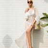 2020 Sexy Hollow Out Solid White Tunic Beach Dress Women Summer Beachwear Flare Party Dress
