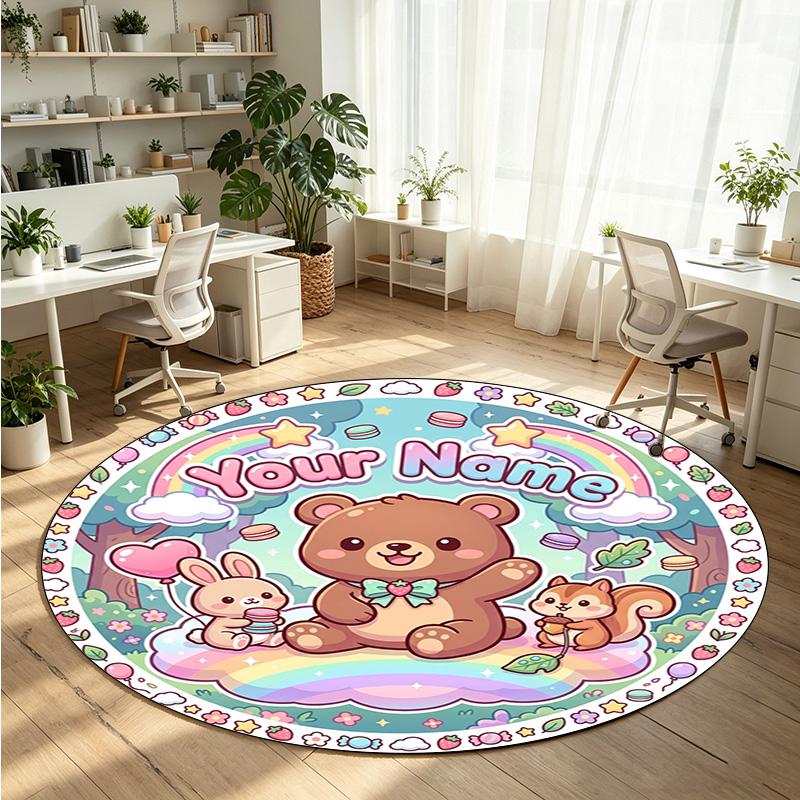 Landscape Nature (95) Theme Round Crystal Velvet Rug Custom Name Text Personalized Floor Mat Home Decor Non Slip Crystal Carpet