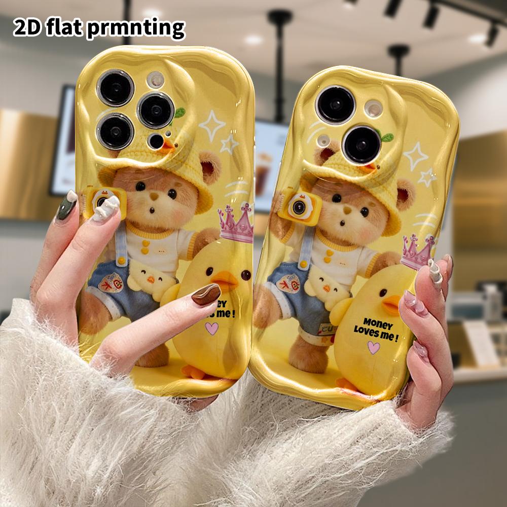Phone case: 2D flat design suitable for iPhone 18 17 16 15 14 13 Pro protective case, little yellow duck and little bear, perfect Christmas and Hallow