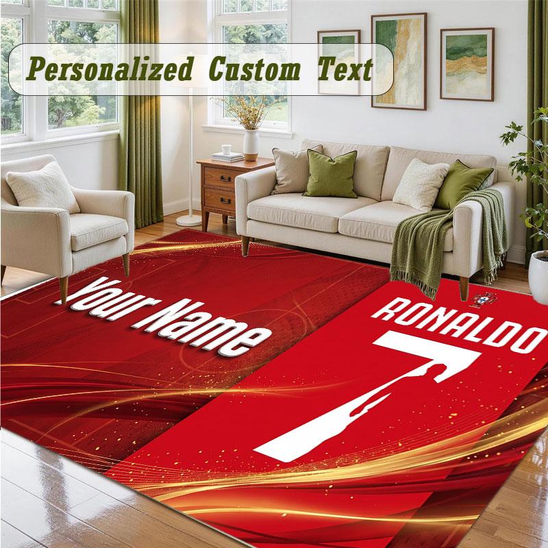 Crystal Velvet Square Rug Custom NameCristiano Ronaldo Pattern Non Slip Home Floor Decor Rug