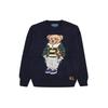 Polo Sweater Solid Color Cartoon Pattern Loose Round Neck Pullover Kids Sweater Blue 323877760-001