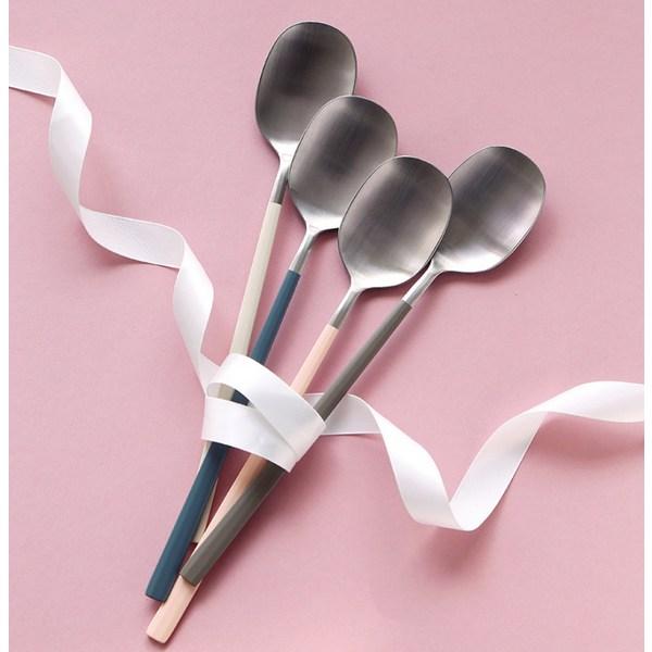 Costic Domestic New Sweet Spoon Set of 4, Gray + Pink + Beige + Brown, Spoon + Chopsticks 4 Set, 1 Set, Korean Popular Tableware