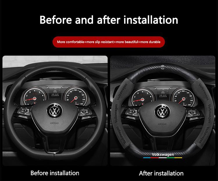 Valve Stems Caps 38cm Carbon Fiber Leather Car Steering Wheel Cover Anti Slip For Volkswagen VW Passat Touran Tiguan MK8 Polo At zd5
