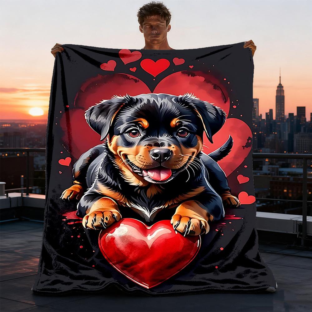 1pc Puppy Love Heart Outdoor Blanket - Lightweight Flannel Throw For Travel, Camping, Livingroom, Couch, Chair yy251114200