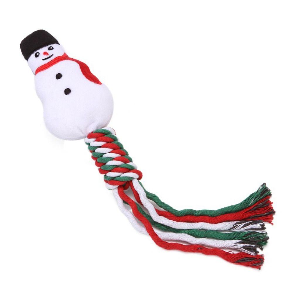 Snowman/Christmas Tree Christmas Dog Toys Plush Snowflake/Doughnut Shape Dog Squeakey Chew Toys Bite Resistant Cotton Ropes