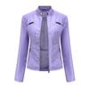 Women's Slim Fit Casual Leather Jacket with Stand Collar - Solid Color Spring/Autumn Outerwear