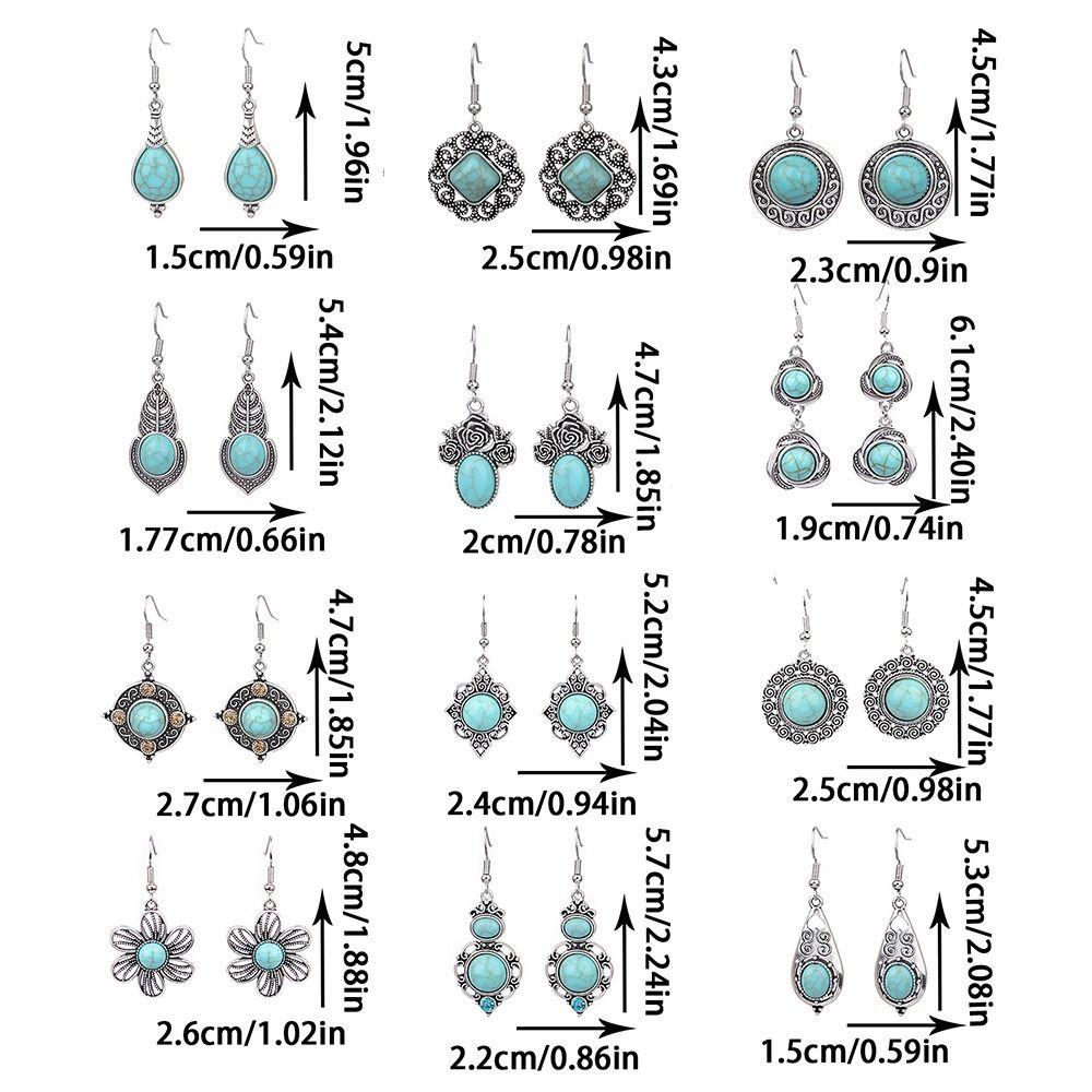 3 пары резных висячих серег серебристого цвета, серьги-капли, простой набор серег с бирюзой, для девушки