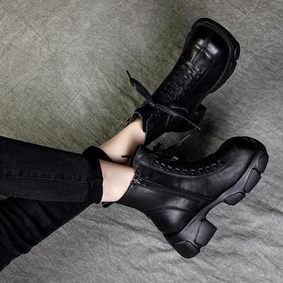 Женские ботильоны из натуральной мягкой кожи, на толстом каблуке, весенне-осенние, с плюшевой подкладкой для зимы, в стиле Мартин