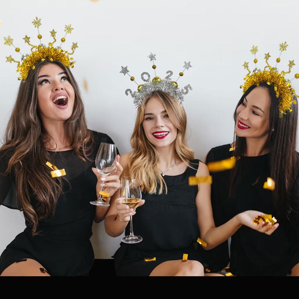 2025 New Year Eve Headband Glittering Garland Hairband Christmas Party Hairhoop Holiday Hairhoop for Festival Gathering