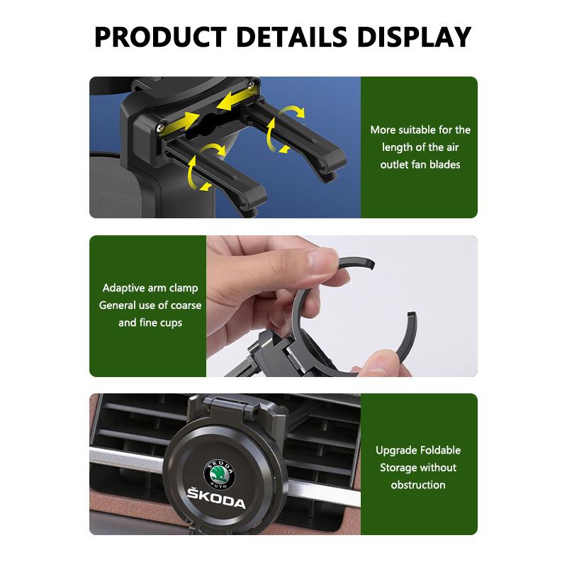 VIJT4 Folding Car Air Outlet Storage Holder Cup Holder For Skoda S Kodiaq Octavia 2 3 Yeti Karoq Rapid Fabia VII VRS