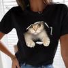 Cute Cat Print Crew Neck T-Shirt, Casual Short Sleeve T-Shirt For Spring & Summer, Women's Clothing
