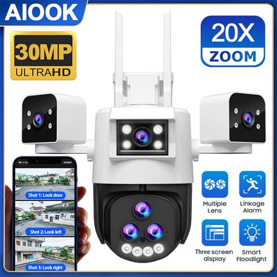 AIOOK Уличная камера видеонаблюдения HD 30MP 20X Zoom WiFi CCTV камера полноцветная ночное видение водонепроницаемая PTZ камера двусторонняя связь AI мобильный мониторинг