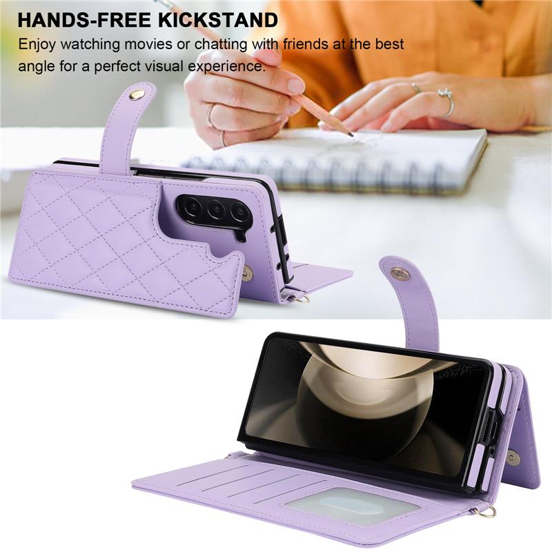 Роскошный кожаный чехол-бумажник с ремешком через плечо для телефона с картой для Samsung Galaxy Z Fold 5 4 3, откидная крышка-подставка с веревкой на запястье