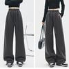 Autumn Winter Straight Thick Women's Sweatpants Loose Drawstring Wide-leg Cotton Long Pants Korean Style Casual High Waist Solid Color Trousers 2397