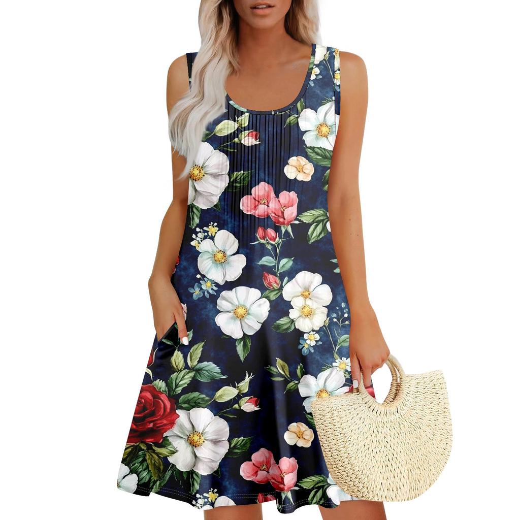 Женский повседневный сарафан с карманами, летнее пляжное платье в стиле бохо, праздничное платье для женщин, платья-майки