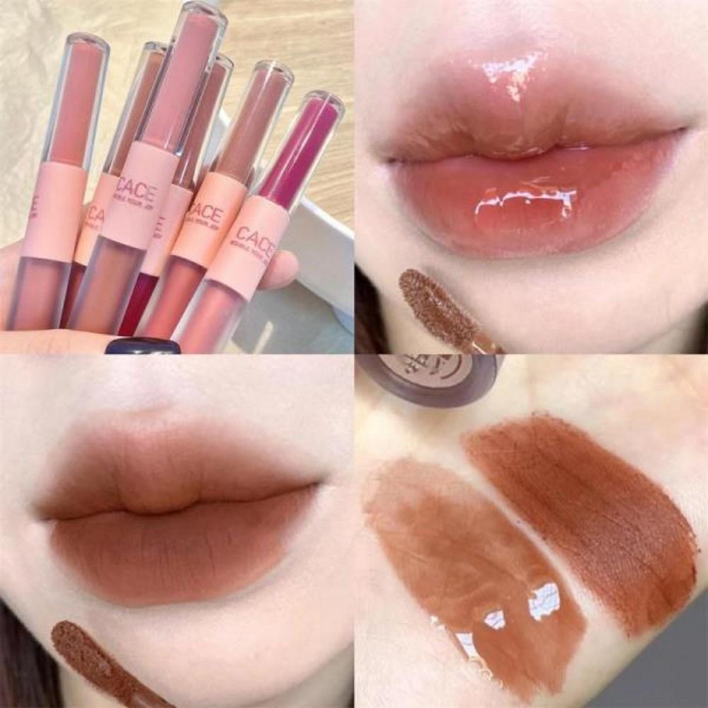 Double Sided Lip Glaze Full Gloss Mirror and Matte Velvet Long-Term Color and Moisture Lip Gloss Cosmetics Lip Glaze 1 To 5 Pieces, 5 Pieces