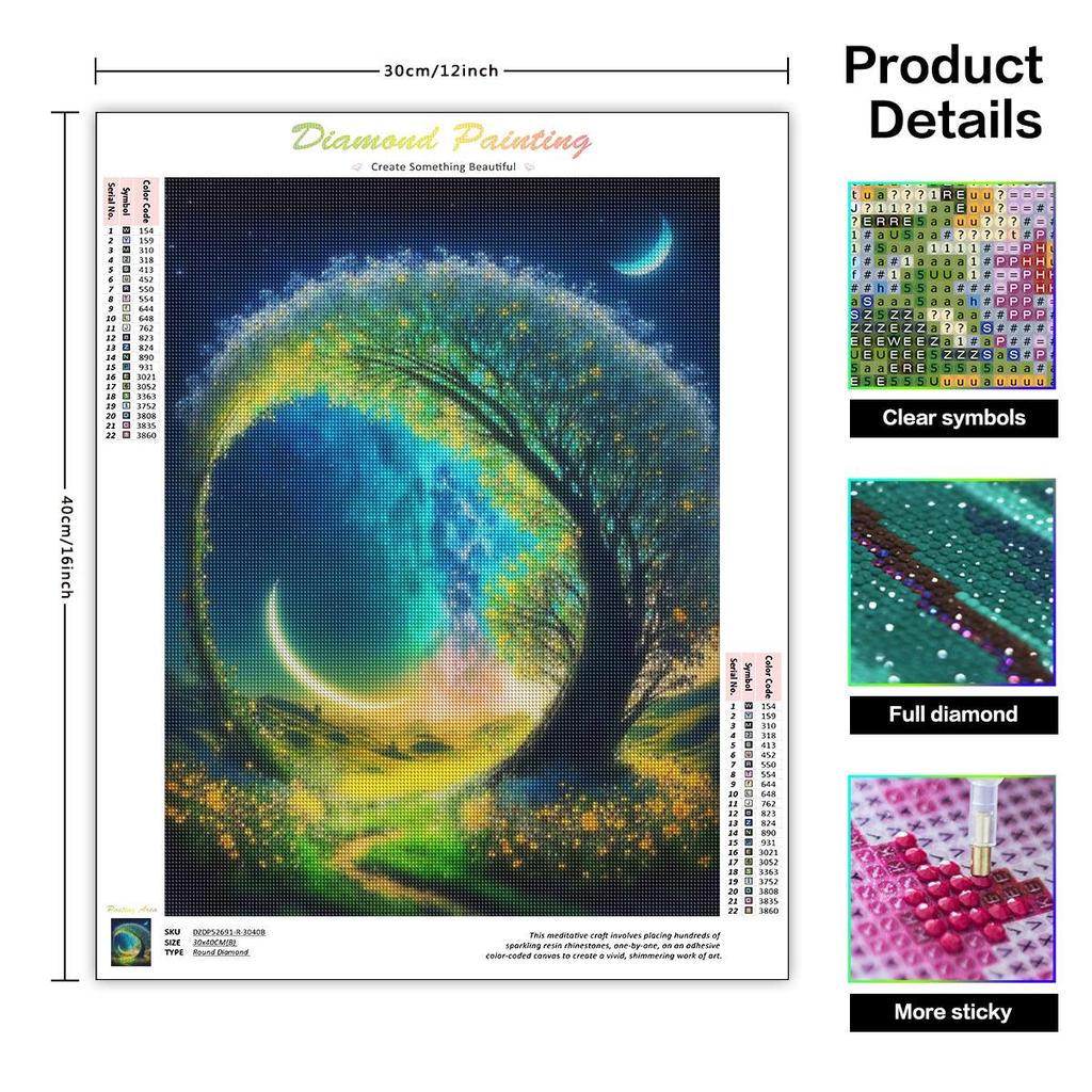 5D Diamond Painting Tree Landscape Handicraft Moon Mosaic Embroidery Art Rhinestone Home Decor 30x40cm/12x16inch