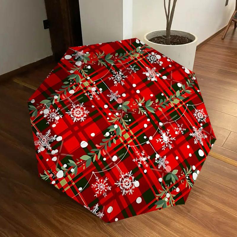 1pc Plaid Christmas Decorations Automatic Folding Umbrella, 8-Rib Durable Frame, Durable Foldable Design - Elegant Gift for Commute yy251210053