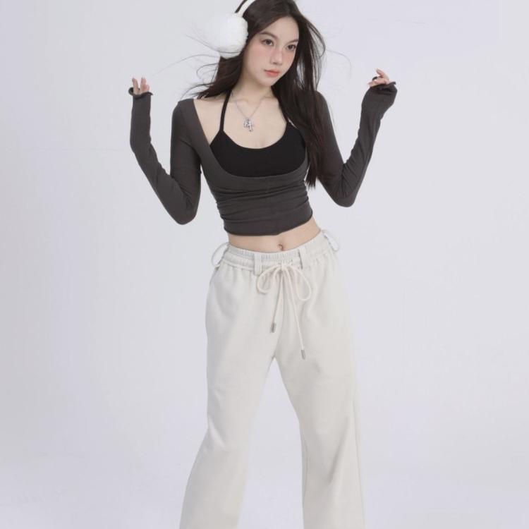 VAYLA Two Pieces Set Y2k Aesthetic Harajuku T-shirts Halter Long Sleeve Tee Shirts Femme All Match Spaghetti Stap Patchwork Top Women