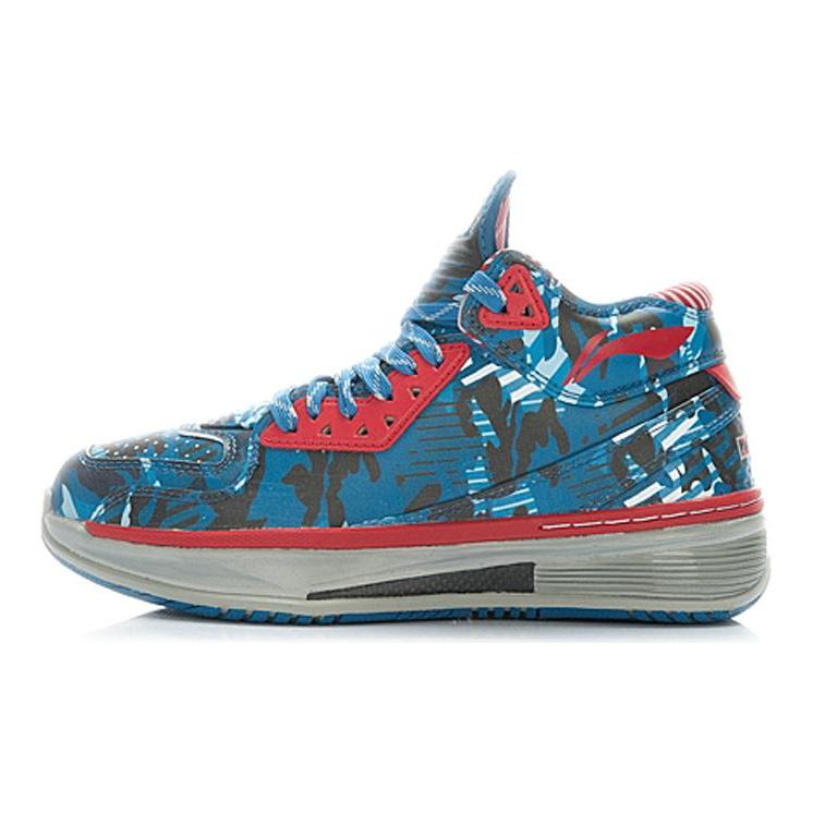 Li Ning WOW 2 Амортизирующие Скользкие Средние Баскетбольные Кроссовки Мужские Синий Камуфляж ABAH017-12