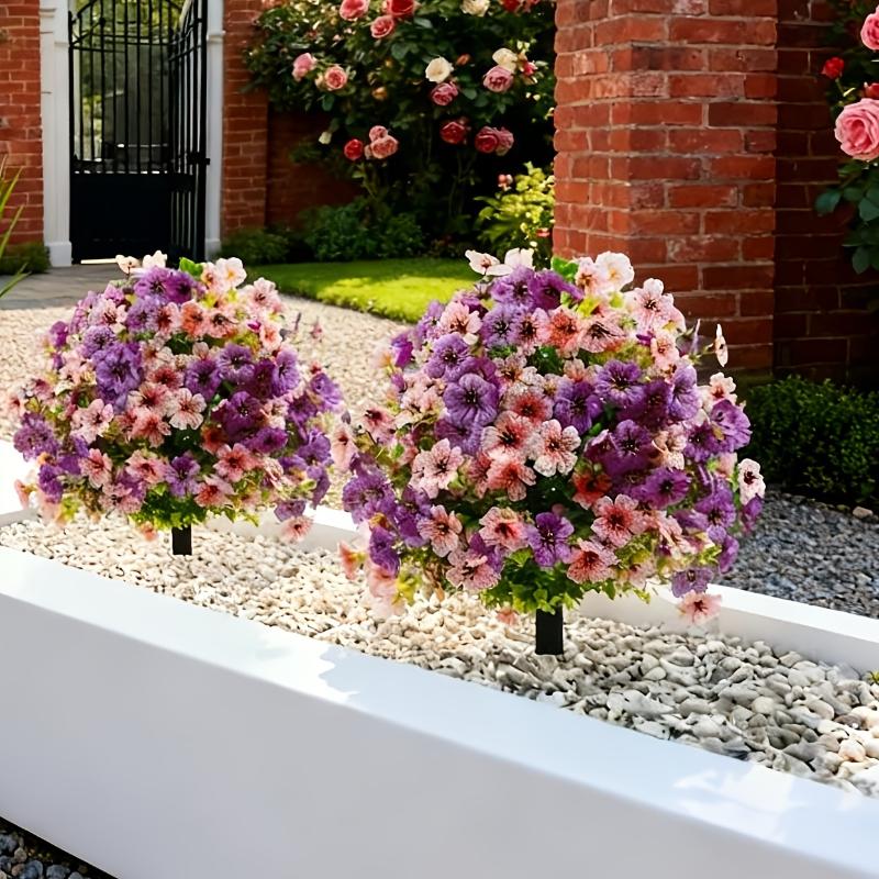 Artificial Violet Flower Stake Waterproof All Season Use Fake Flower Bush for Garden Yard Patio Porch Ornament