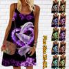 Women Flower Dolphin Love Printed Mini Dress Sleeveless Party Dress Summer Beach Dress Sundress