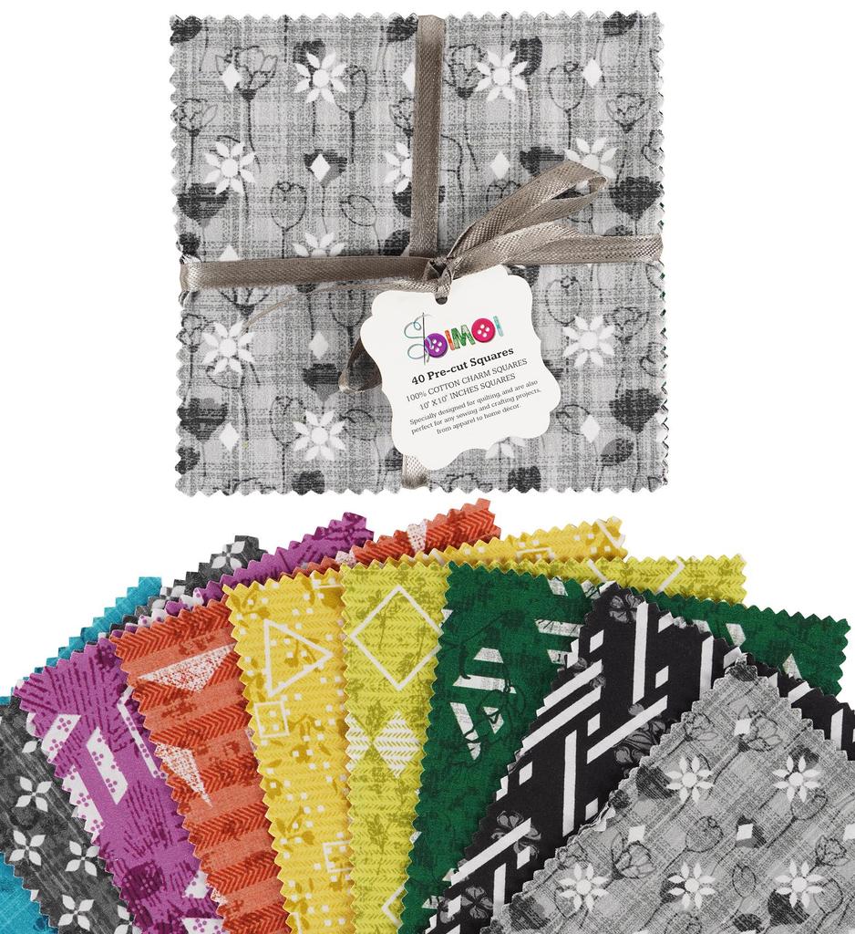 Soimoi Геометрический узор с текстурным принтом, предварительно вырезанные квадраты из хлопчатобумажной ткани 5 дюймов, набор для лоскутного шитья своими руками