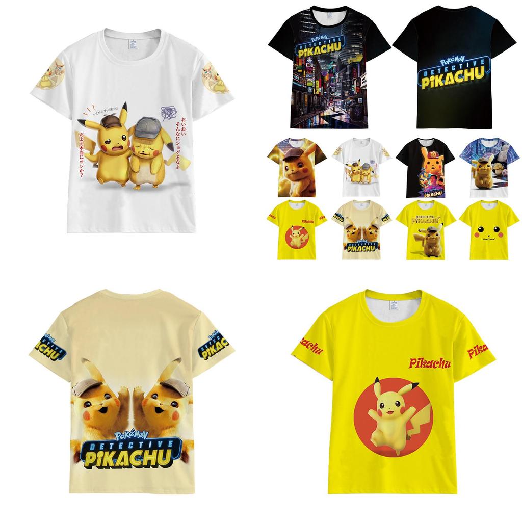 Pokemon Detective Pikachu Tshirt 3d Print Short Sleeve Cosplay Costume Tee Tops