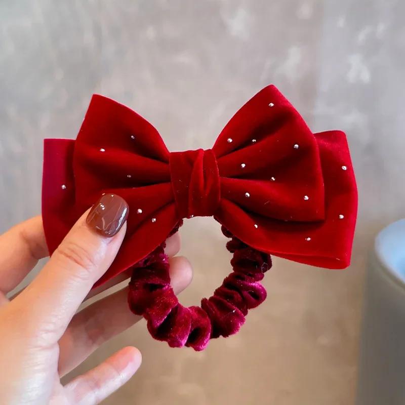 Новые красные 3D жемчужные банты-заколки для волос для детей, детские заколки для принцесс, эластичные резинки для волос для девочек, головные уборы, детские аксессуары для волос