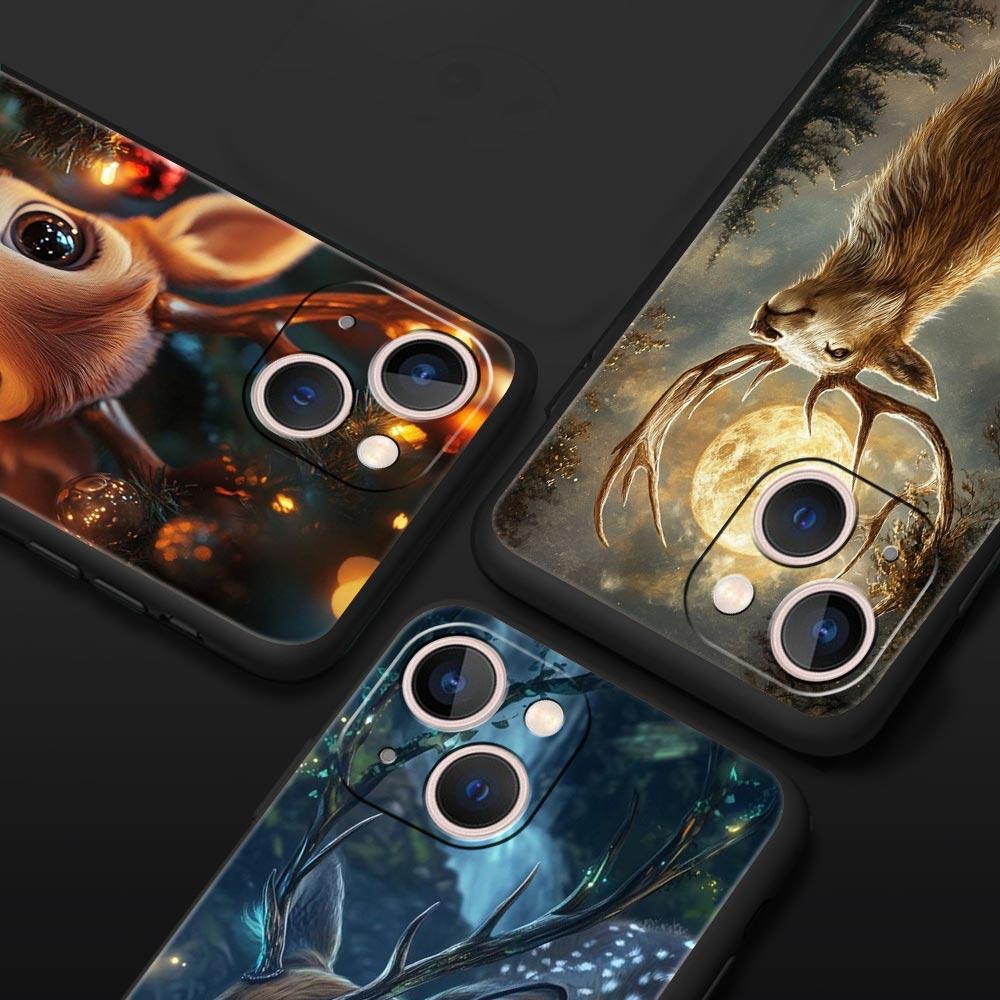 Cartoon Animal Deer Phone Case Cover for iPhone 17 16 15 14 13 12 11 Pro Max 17 Air Plus Shockproof Soft TPU Shell Fundas Capas