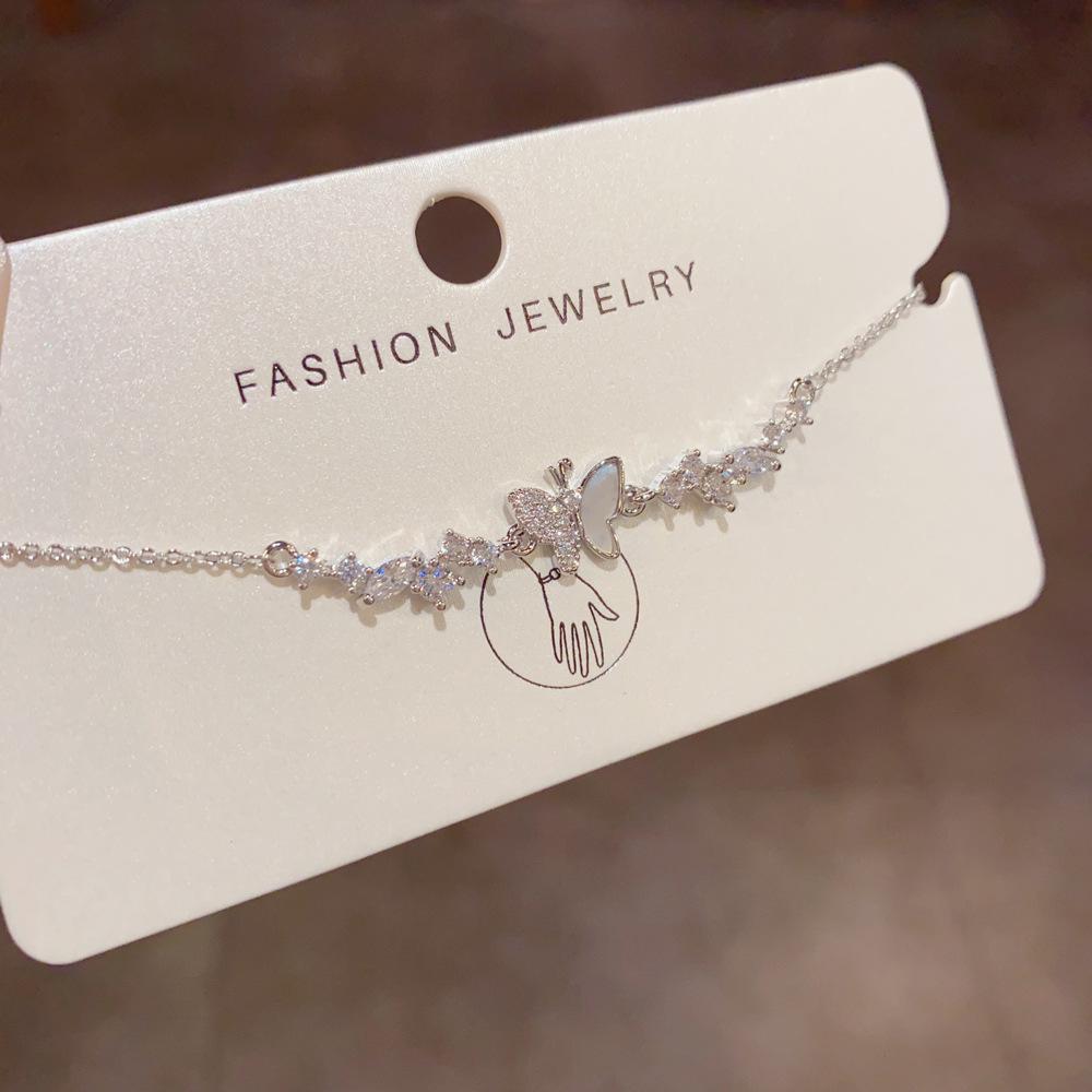 French-style Minimalist Luxury Versatile High-end Shimmering Zircon Copper Chain Link Bracelet Women's Vintage Silver/Gold Gift