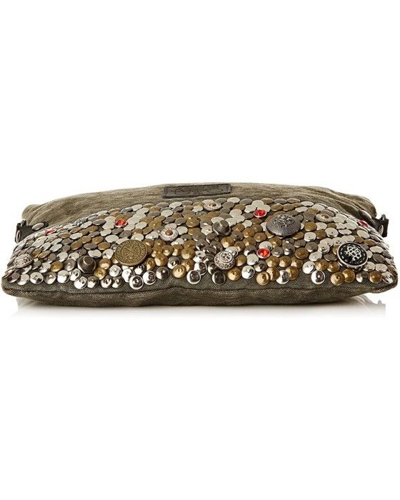 Sac bandoulière - Le Temps des Cerises - Taka 5 - Béton/Noir - Coton et cuir - Dimensions 26x20cm