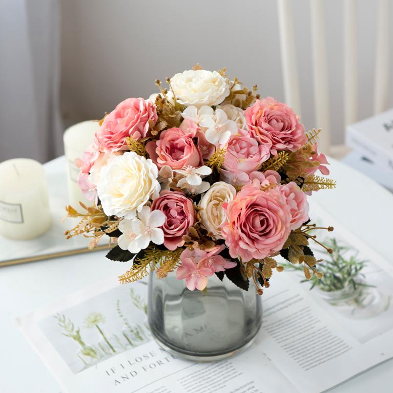 Искусственные цветы Шелковые розы Букет невесты Домашний декор Осенние свадебные аксессуары Распродажа Садовые искусственные пионы Гортензии Искусство Стена