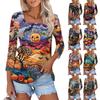 Shirt For Women's Fashion Casual Square Neck 3/4 Sleeve Loose Halloween Printed T-Shirt Ladies Top