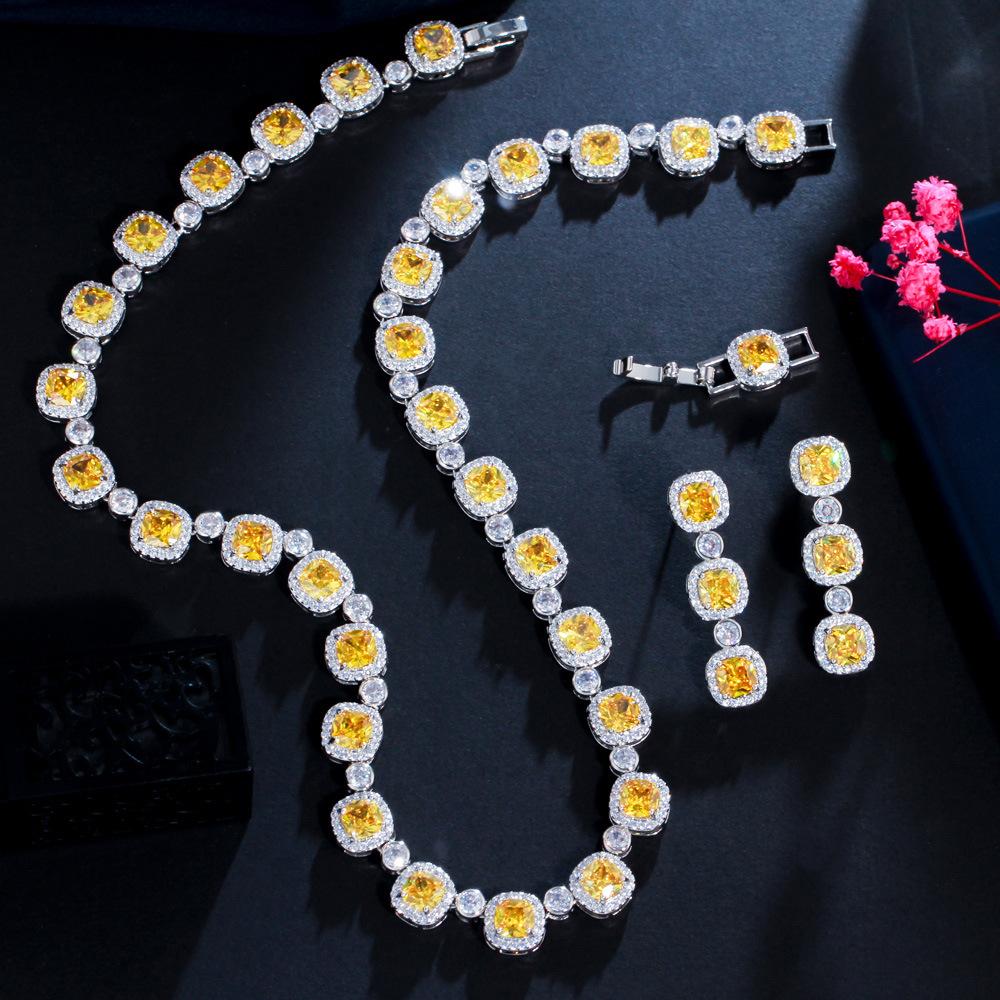 Топаз Свадебное Ожерелье Серьги Набор Аксессуары для Свадебного Платья Зиркониевые Украшения для Званого Вечера
